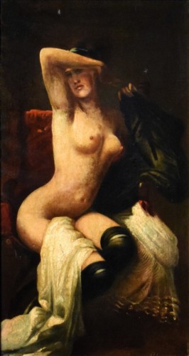 Femme nue aux bas noirs - école italienne du XIXe siècle - Tableaux et dessins Style 